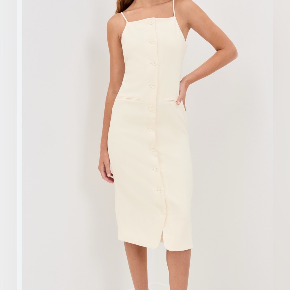 STAUD Cream Una Midi Dress